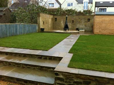 Garden with Steps leading to Walled Patio